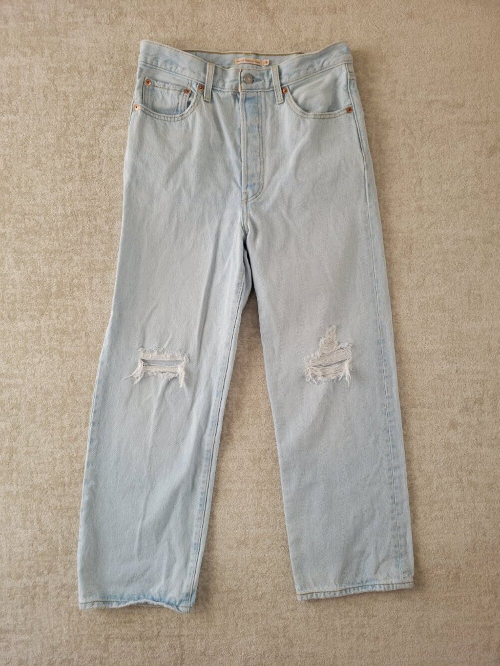 Levis Premium Ribcage Straight Ankle Jeans 28 Womens Lite Indigo Ripped Hi Rise